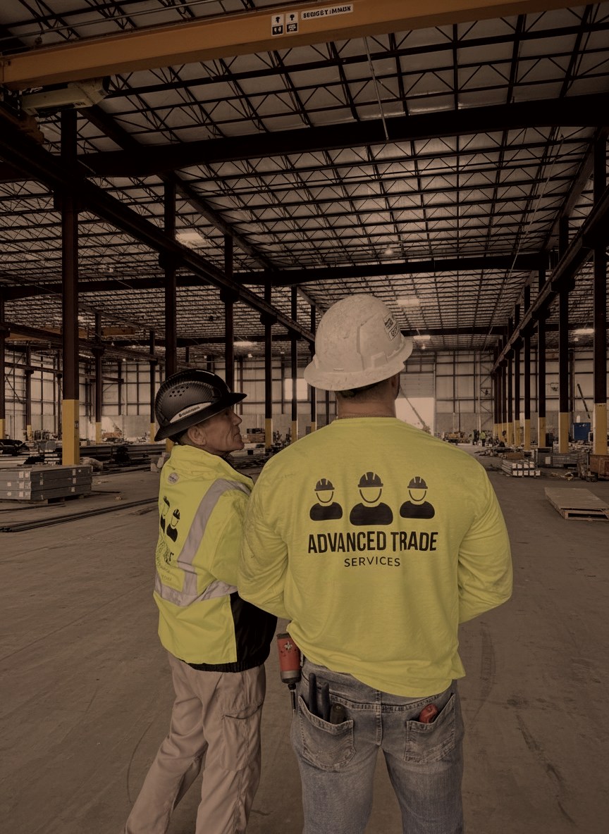 Tradesperson in hard hat on jobsite